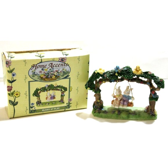 Home Accents Collection Bunny At Play Single Swing 2 Rabbits Spring Easter  5" - Picture 1 of 11